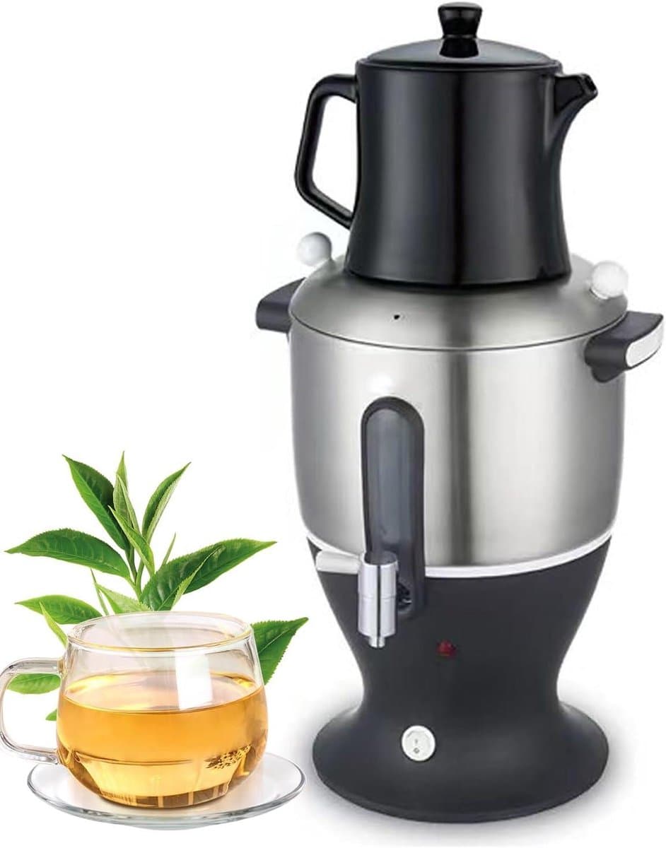 Elektrische Samovar - Theemaker Dubbele Pot - Thee Zetten - Snelle Verwarming Warmhoudfunctie - 6 Liter Capaciteit - Zilverkleurig — afbeelding 1