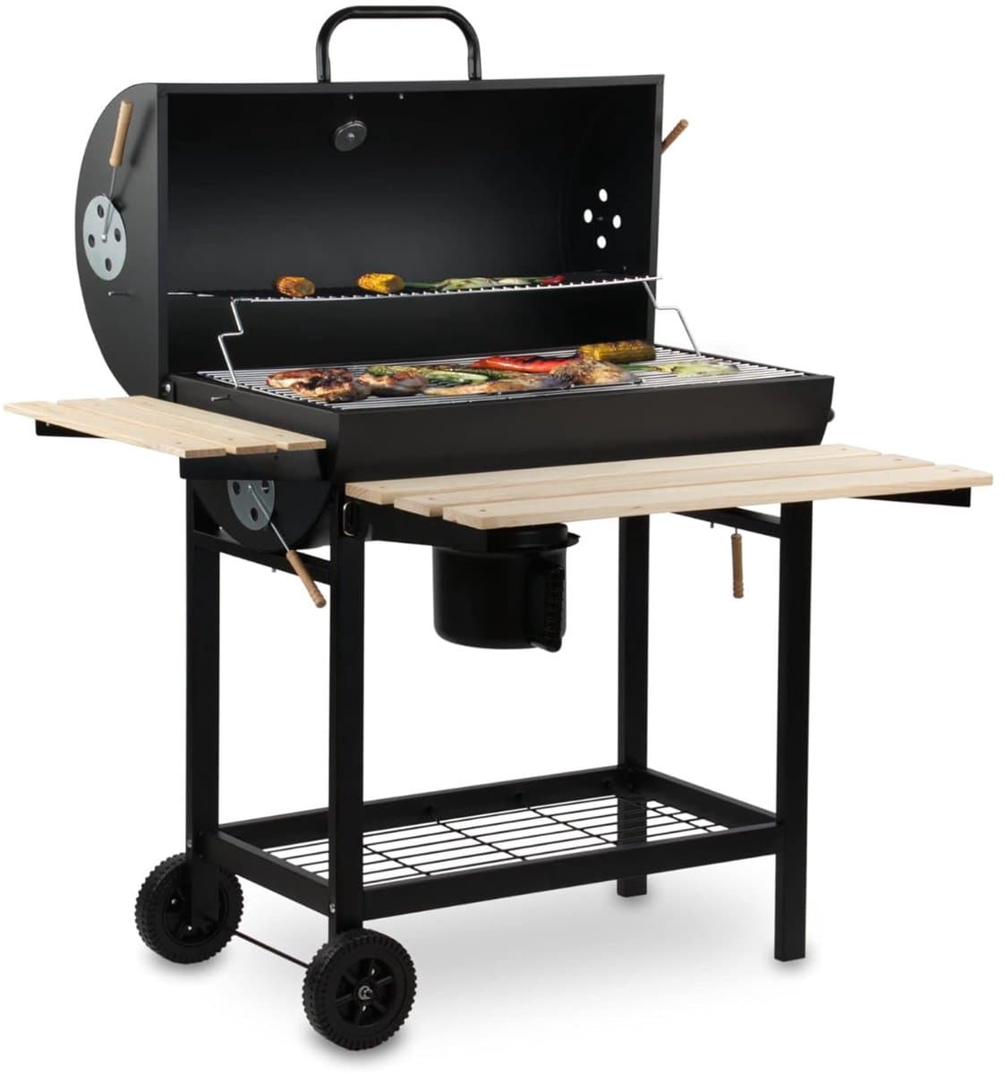 LeeuwenChoice® BBQ Pro Serie - Houtskool BBQ Wagen - 32x76x81cm Grill - Verrijdbaar met Wielen - Met Deksel & Thermometer — afbeelding 1