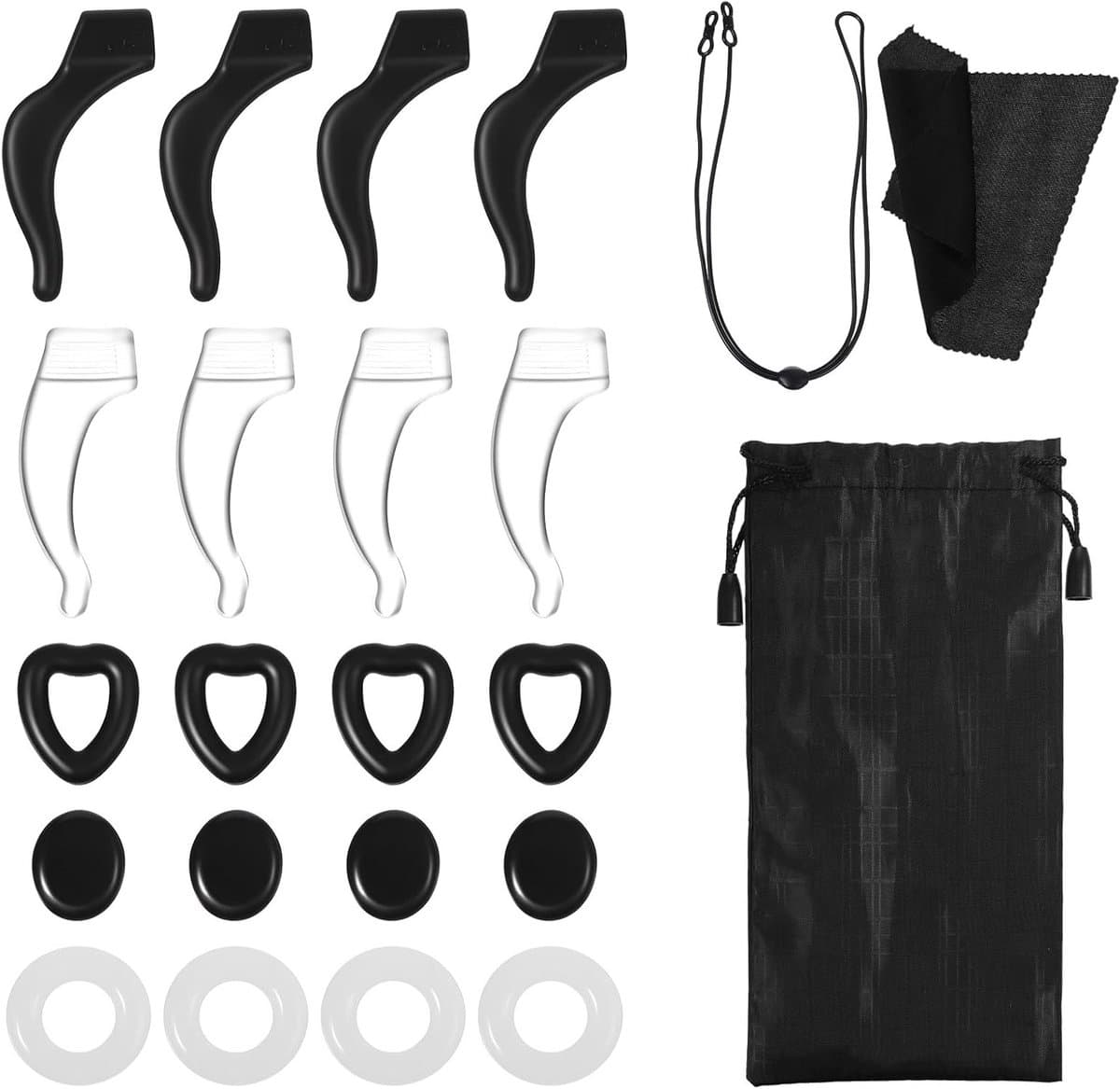 10 paar niet-slip bril oorhouders, universele silicone oorhaken, brillenhouders met schoonmaakdoek voor zonnebrillen en leesbrillen — afbeelding 1