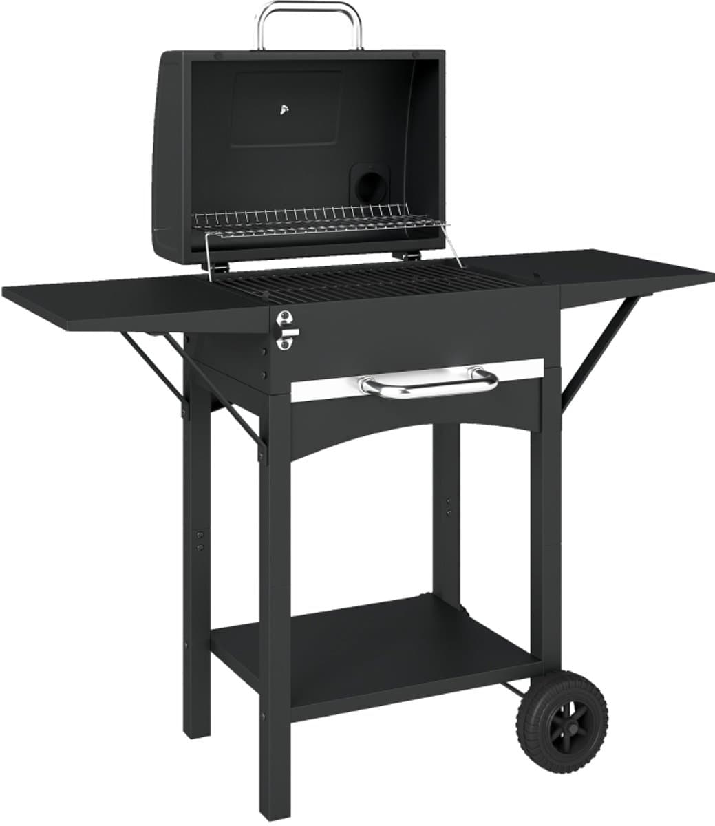 Houtskoolgrill met Deksel – BBQ Smoker Grill met 2 Zijtafels, Groot Grilloppervlak, Thermometer en Wielen – 110 x 46,5 x 101 cm / 43,3 x 18,3 x 39,8 inch – Zwart — afbeelding 1