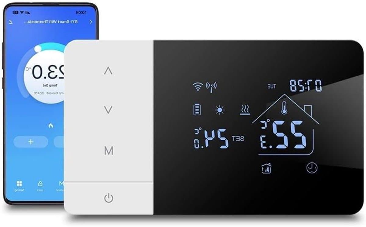 Slimme Thermostaat - Verwarming Controller - Energie Besparen - App en Spraakbediening - 140x81x20MM - Zwart Wit — afbeelding 1