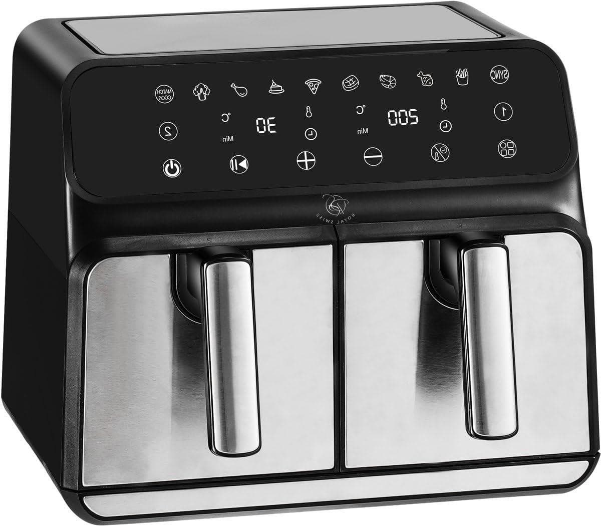 Dubbele Airfryer - Heteluchtfriteuse - Gezond Koken - Twee Manden - 8 Liter - Zwart — afbeelding 1