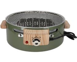Norländer Hybride Bbq Tafelbarbecue Groen - Elektrisch en Houtskool - Voor Balkon, Tuin, Terras en Camping