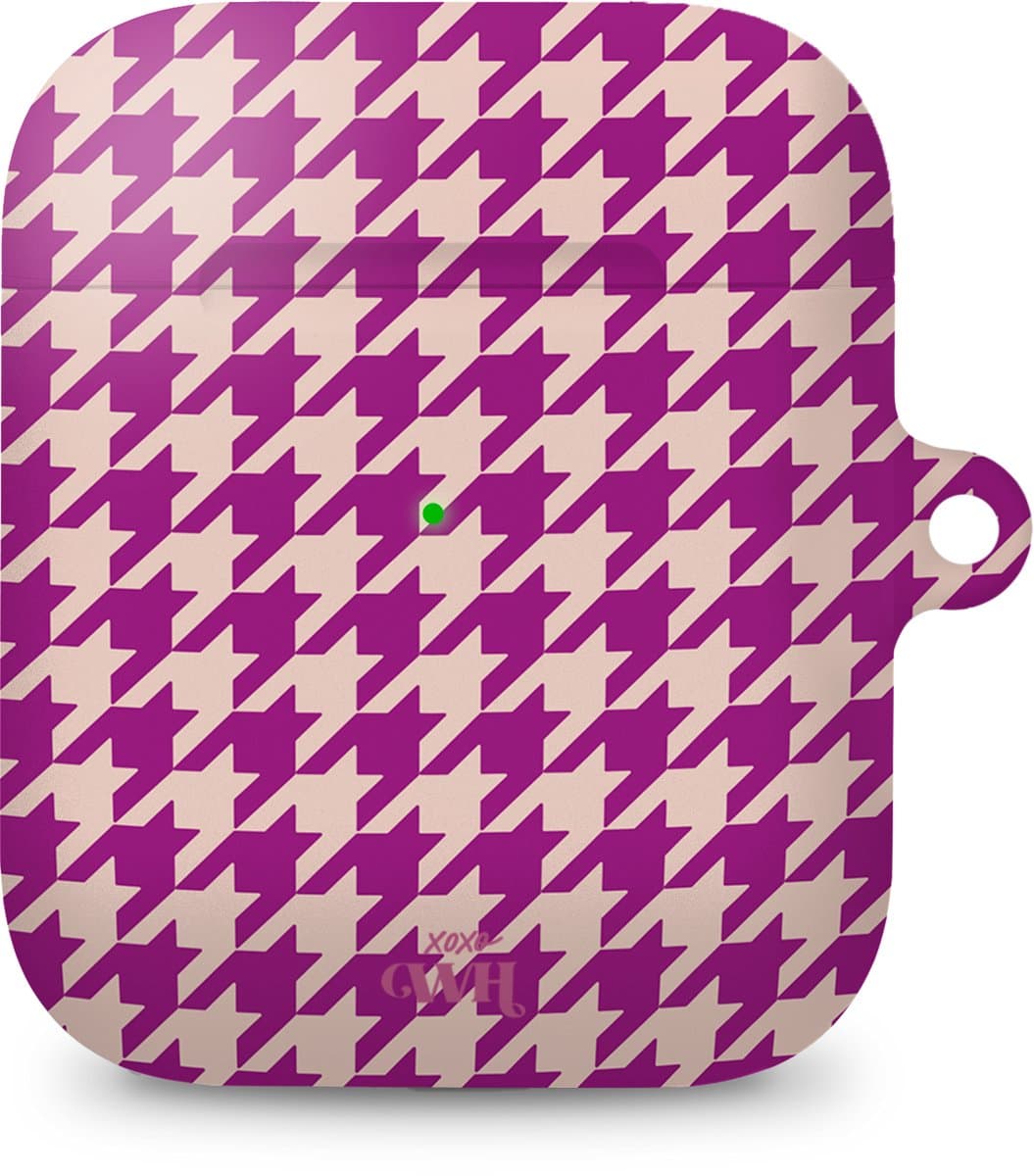xoxo Wildhearts hoesje geschikt voor Airpods 1/2 - When In Paris - Ook als telefoonhoesje verkrijgbaar - schokbestendige case geschikt voor Airpod 1 en 2 - koptelefoon case - Geruit / geblokt hoesje - Kleurrijke case - paars / beige — afbeelding 1