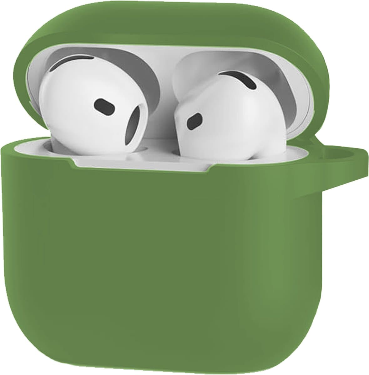 Hoesje Geschikt voor Apple AirPods 4 - Siliconen Hoes met Clip - Silicone Case Cover - Donkergroen — afbeelding 1