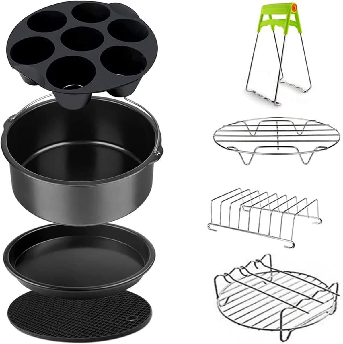 Airfryer Accessoires Complete Set - Inclusief Airfryer Siliconen Bakje - Ø 20cm Airfryer Accessoires Set - 8 delig - Compatibel met 3.2QT - 6.8QT Airfryers — afbeelding 1