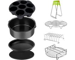Airfryer Accessoires Complete Set - Inclusief Airfryer Siliconen Bakje - Ø 20cm Airfryer Accessoires Set - 8 delig - Compatibel met 3.2QT - 6.8QT Airfryers