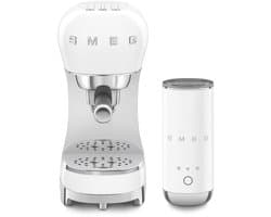 SMEG ECF12WHEU Espressomachine Set met Melkopschuimer - 15 Bar - Thermoblock - Geschikt voor Gemalen Koffie & E.S.E. Pads - '50s Style - Wit