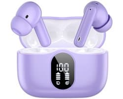 SBG Draadloze Oordopjes - Noise Cancelling - Headset - Bluetooth 5.4 - Earbuds oplaadcase - LED Display - Met Microfoon - Extra dopjes - Paars