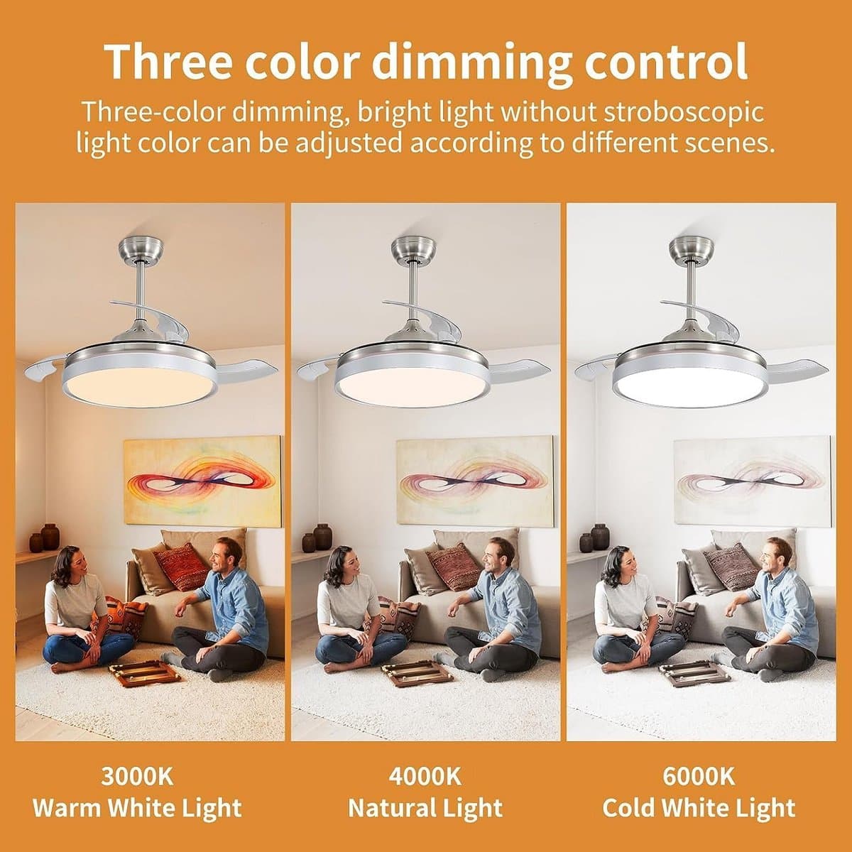 Stijlvolle Plafondventilator met 3 Kleuren LED Verlichting en Afstandsbediening – Stil & Energiezuinig — afbeelding 1