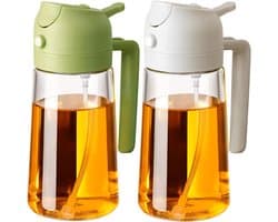 2-pack - 470 ml oliesprayflessen - Keukengerei - Herbruikbaar - Vaatwasmachinebestendig - Glazen oliespray voor airfryers en salades - (Donkergroen en gebroken wit)