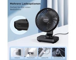 USB-bureauventilator met 4000 mAh batterijcapaciteit - Draagbare, stille ventilator met 4 snelheden en LED-display