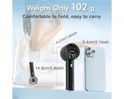 Klein Draagbaar Ventilator - Super Krachtige Turbo Handventilator met Oplaadbare USB Batterij voor 16 Uur Gebruik - Persoonlijke Handventilator voor Kantoor en Reizen