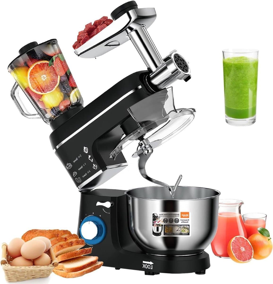 Keukenmachine - Mixer Blender - Bakken En Koken - 3-in-1 Functionaliteit - 7 Liter Kom - Zwart — afbeelding 1