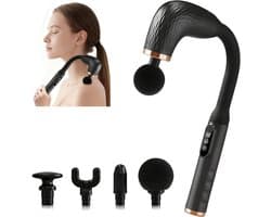 SnelShoppen - Massagepistool met Verlenggreep voor Diepteontspanning van Rug, Nek en Schouders - 6 Niveaus, 4 Massagekoppen, 2000 mAh, Stille Percussi