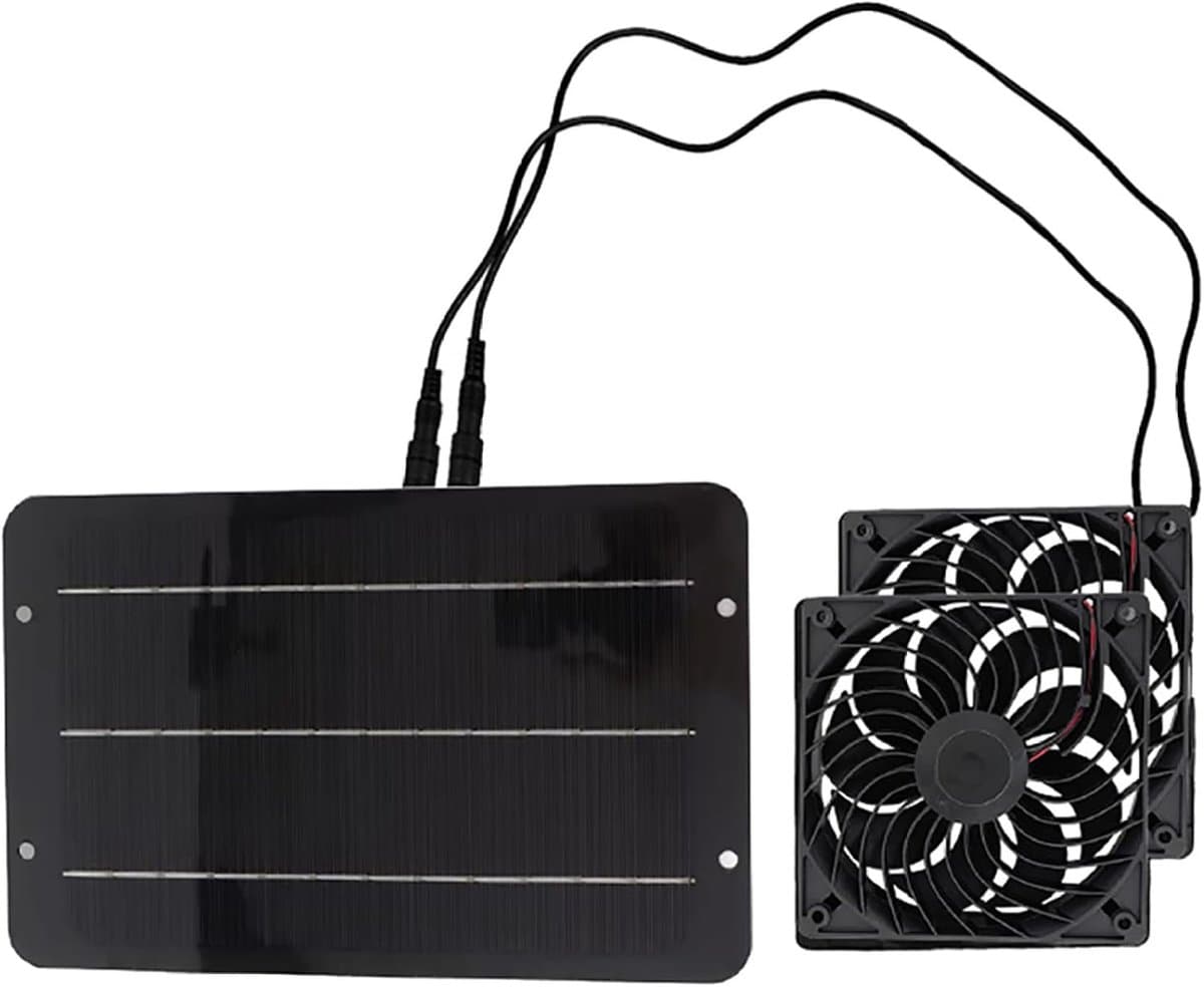 Zonne-uitlaatventilator - Dubbele ventilator - Luchtcirculatie verbeteren - Dubbele ventilatoren - 27x17.5 cm - Zwart — afbeelding 1