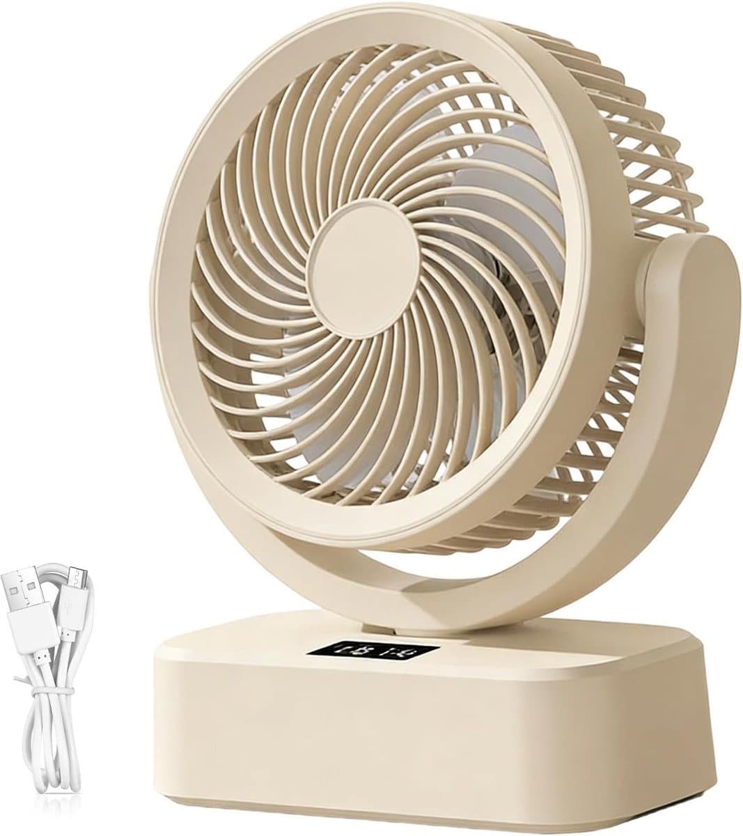 Nachtkastventilator - Persoonlijke Koeler - Kantoor Koelen - Automatische Oscillatie - 21x12x12 cm - Beige — afbeelding 1