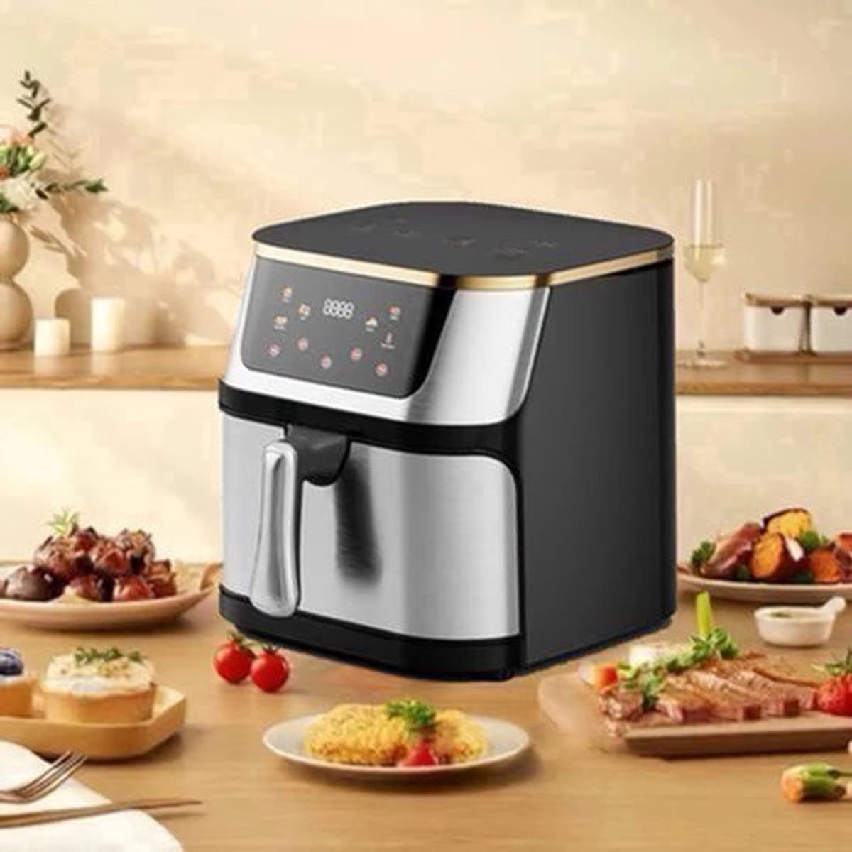 Airfryer - XXL – Heteluchtfriteuse – 2400W/2800W – 12L - RVS & Touchscreen – Multifunctionele Elektrische Friteuse - Olievrij Frituren - Zwart — afbeelding 1