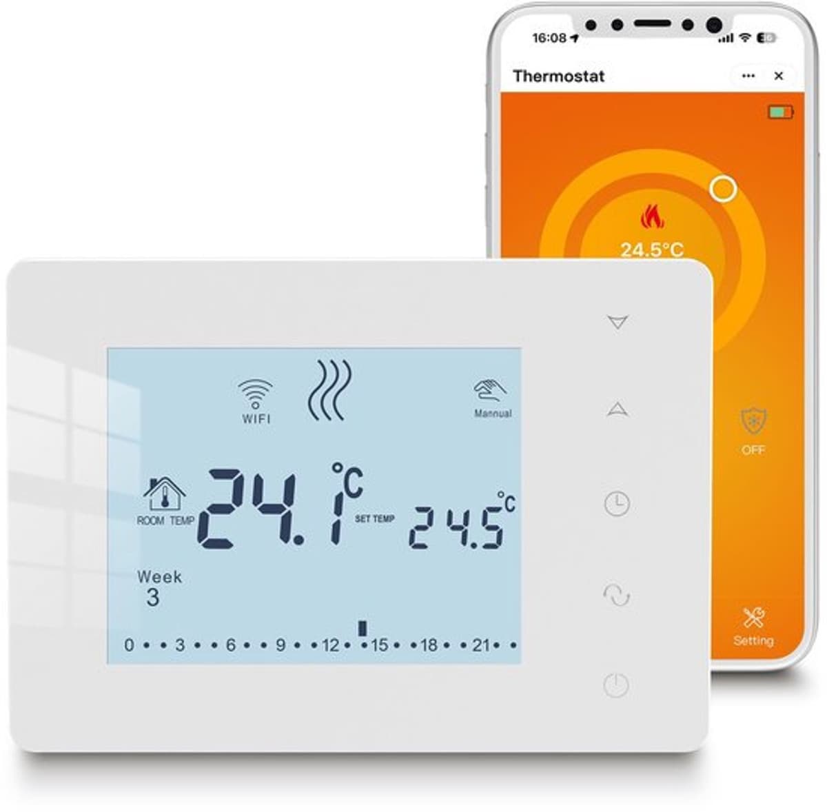 Wifi-thermostaat met batterij, programmeerbare thermostaat — afbeelding 1