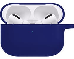 Hoesje - Geschikt voor Apple AirPods Pro 2 - Siliconen Hoes met Clip - Silicone Case Cover - Donkerblauw