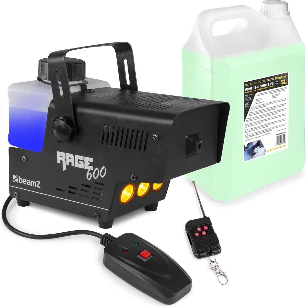 Rookmachine - BeamZ RAGE600LED met vlameffect en 5 liter rookvloeistof — afbeelding 1