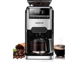 Aigostar Savor - Koffiezetapparaat met Bonenmaler - 1.5L - 12 Kopjes - Instelbare Sterkte - Digitaal Display - Warmhoudfunctie - 24u Timer - 1400W - Zwart