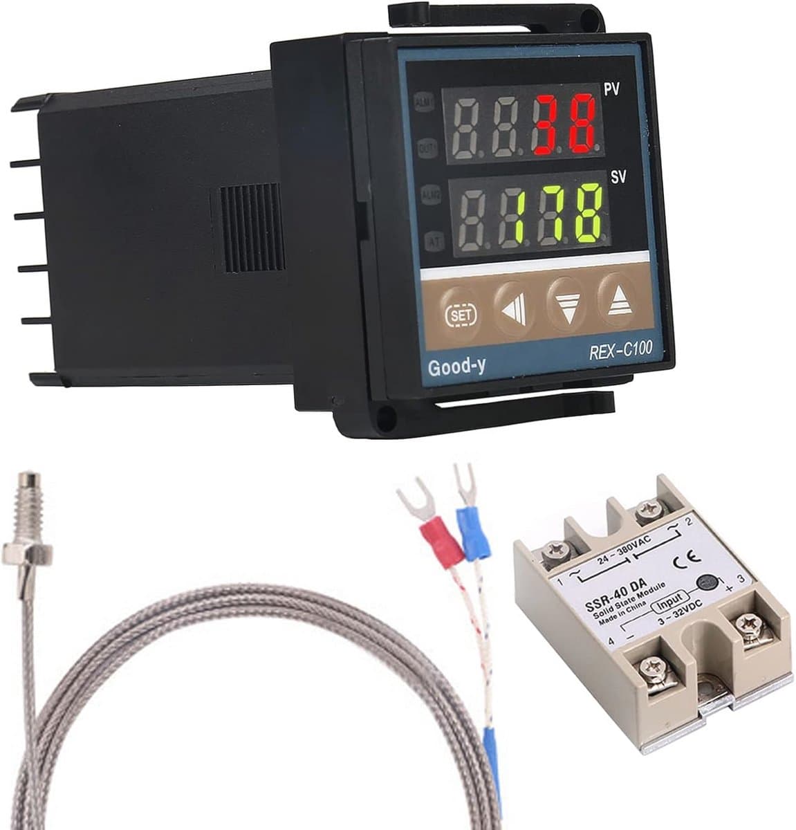 Digitale PID-controller Thermostaat voor Temperatuurregulatie tot 1300 ℃ met 40A SSR-relais en K-type Thermokoppel — afbeelding 1