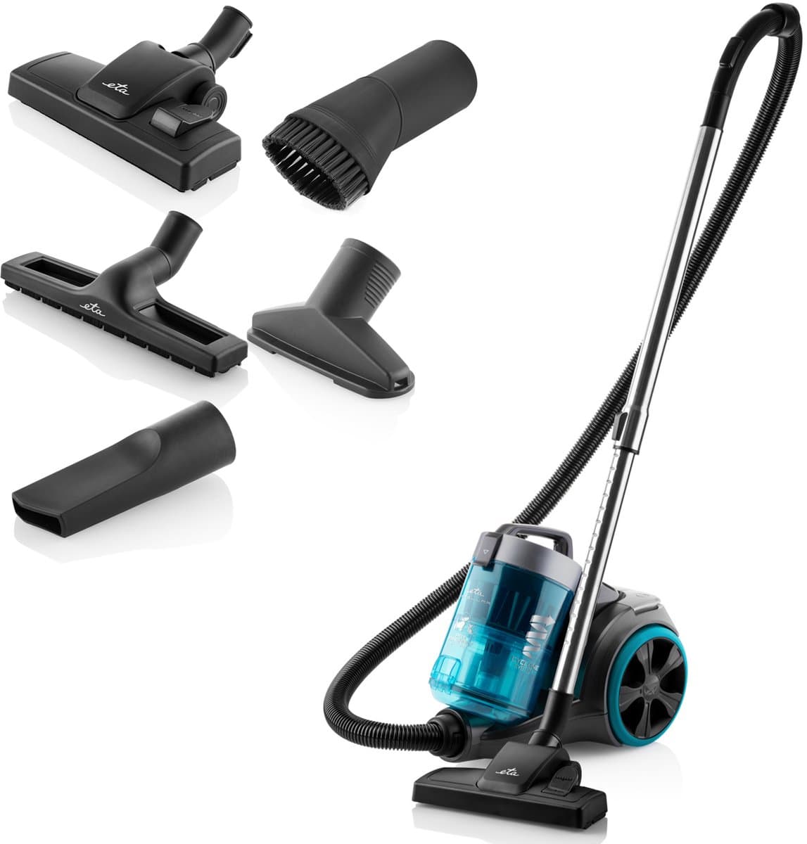 ETA Stellar Stofzuiger zonder Zak met ECO-motor en Opzetstukken – 1,5 Liter – Actieradius 10 Meter – Dubbele HEPA-Filter 10 en 12 – Zwart / Blauw — afbeelding 1