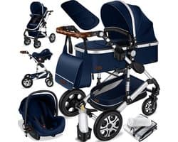 KESSER® Kinderwagen 3 in 1 Loops Wandelwagen Set incl. Autostoel & Reiswieg & Buggy Sportzitje - Massieve Rubberbanden - Luiertas / Regenhoes - Blauw / Zilver