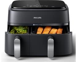 Philips 3000 Series Dual Airfryer - NA351/00 - Dubbele Mand - 9L - Tot 6 Personen - Zwart/Zilver