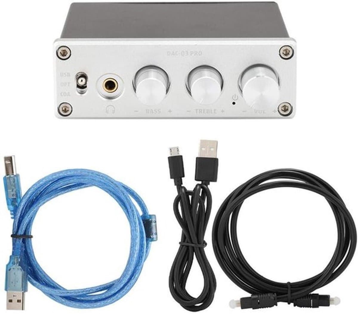 Glasvezel/Coax + PC USB Ingang DAC Decoder, met Hoofdtelefoonversterker Audio Decodering Ondersteuning voor 3.5mm Hoofdtelefoon (Zilver) — afbeelding 1