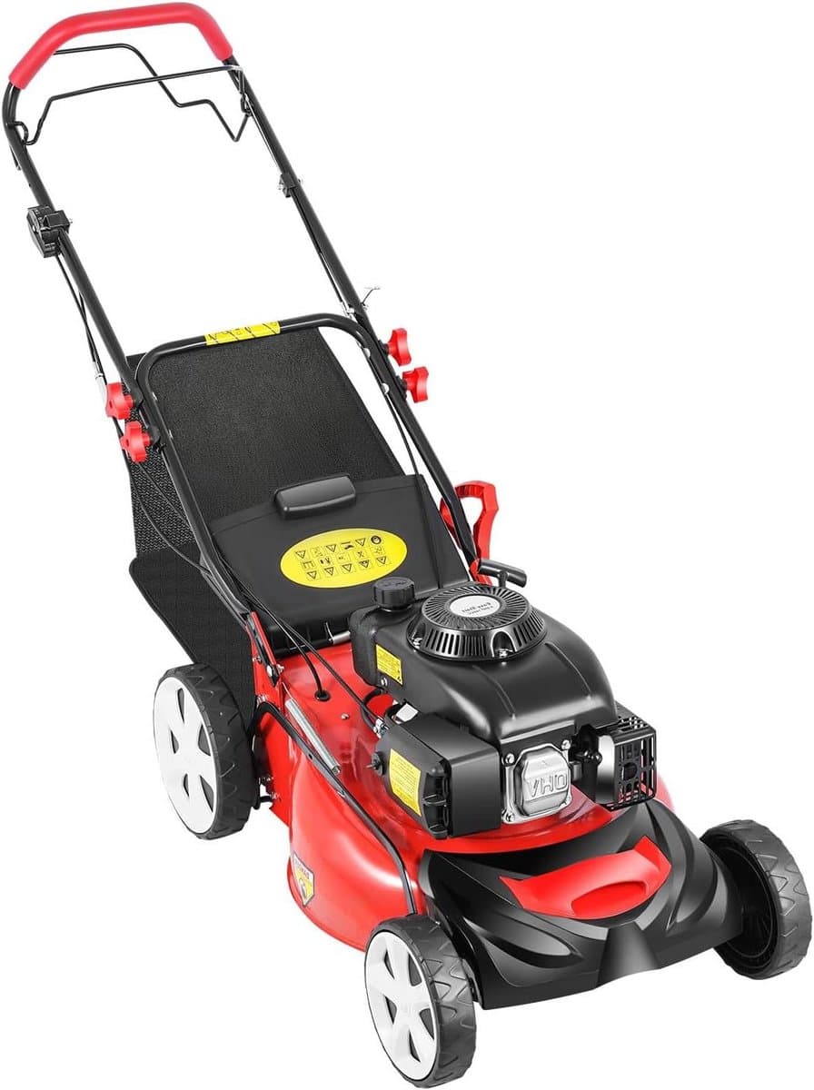 Benzine Grasmaaier - Tuinmaaier Krachtig - Gazon Onderhouden - 8-voudige Hoogteverstelling - 51 cm Maaibreedte - Zwart Rood — afbeelding 1