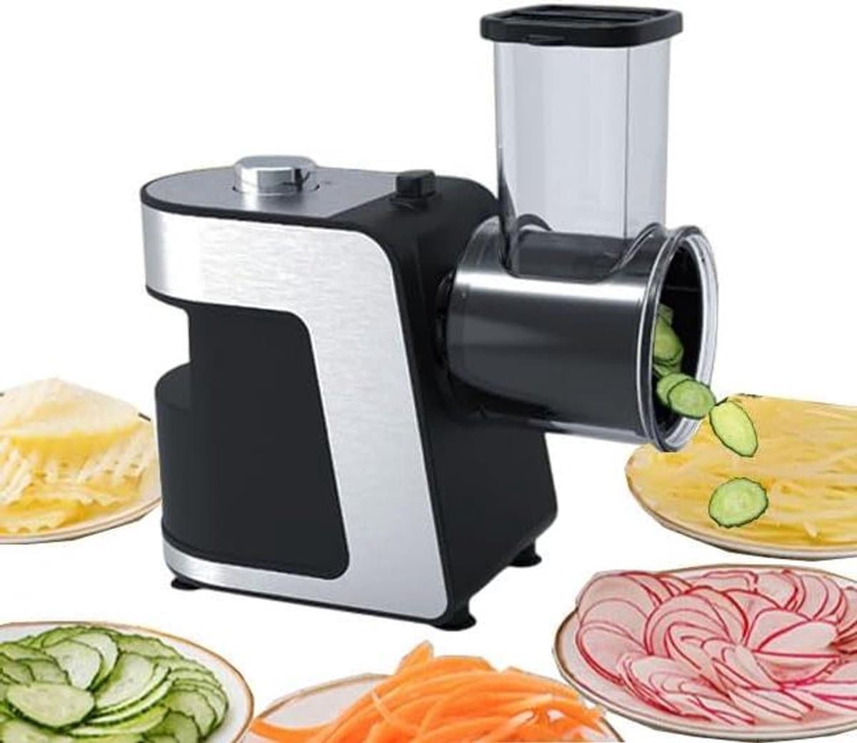 Elektrische Kaasrasp - Groentesnijder Versnipperaar - Salades Maken - 5 Roestvrijstalen Kegels - 1000 W Motor - Zilver — afbeelding 1
