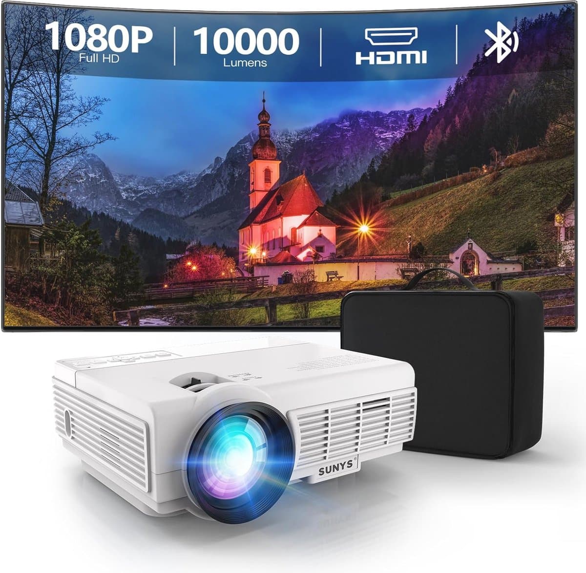Draagbare Bluetooth Mini Projector - 10000 Lux 1080P HD Beamer voor Thuis en Buiten — afbeelding 1