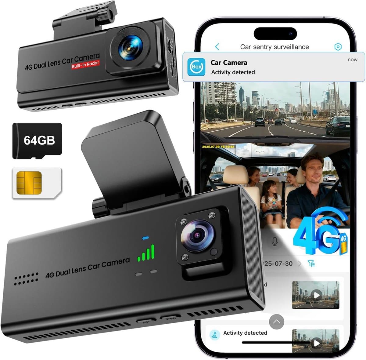 4G Dashcam Auto met GPS, Parkeerbewaking en Real-Time Video App — afbeelding 1