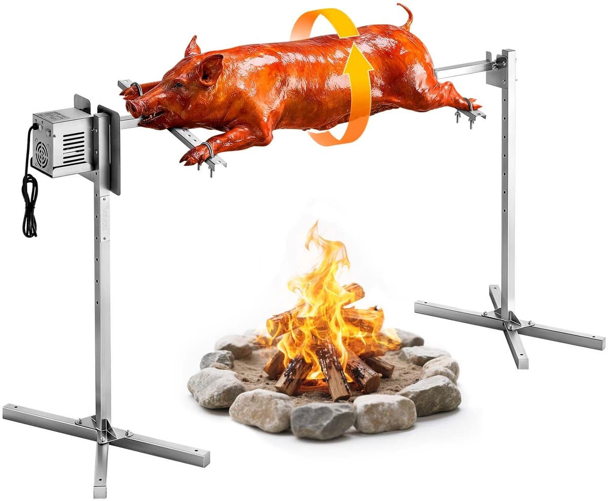 VEVOR Speenvarkengrill, Lamsgrill, Spitgrill, Rotisseriegrill 1321 mm, AC 220-240V, 8-Traps Elektrische Rotisseriegrillset met Een Draagvermogen van 40 Kg, 38W Motor, Grillset Voor Feestjes — afbeelding 1