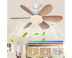 Rosnek E27 Socket Fan Houtlook - 2000LM Inschroefbare Plafondventilator met Verlichting - Plafondlamp met Ventilator Dimbaar - Slaapmodus - Keuken