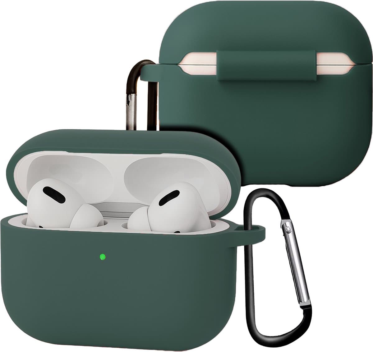 Case - Geschikt voor Apple Airpods Pro 3 - Siliconen Hoes met Clip - Silicone Hoesje Cover - Donkergroen — afbeelding 1