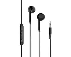 Bedrade oortjes - In Ear Oordopjes - Oortjes met Draad en Microfoon -Extra Bass - 3,5mm Jack Aansluiting - 120cm kabel - Zwart