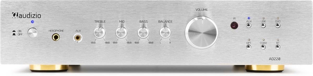 Stereo versterker - Audizio AD220A - hifi versterker met Bluetooth - Subwoofer aansluiting - Zilver — afbeelding 1