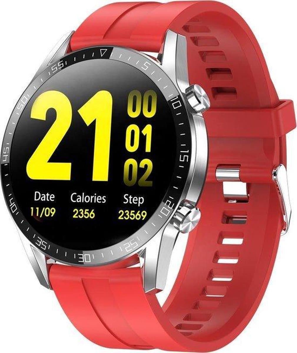 Belesy® Link - Smartwatch Dames - Smartwatch Heren - Horloge - Stappenteller - 1.4 inch - Kleurenscherm - Full Touch -Bluetooth Bellen - Zilver - Siliconen - Rood - Moederdag — afbeelding 1