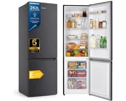 Heinner HC-HM262DGE++ Koel-vriescombinatie 262 L – Instelbare Thermostaat – LED-verlichting – Omkeerbare Deur – Vingerafdrukbestendige Afwerking – Antracietgrijs – 5 Jaar Garantie