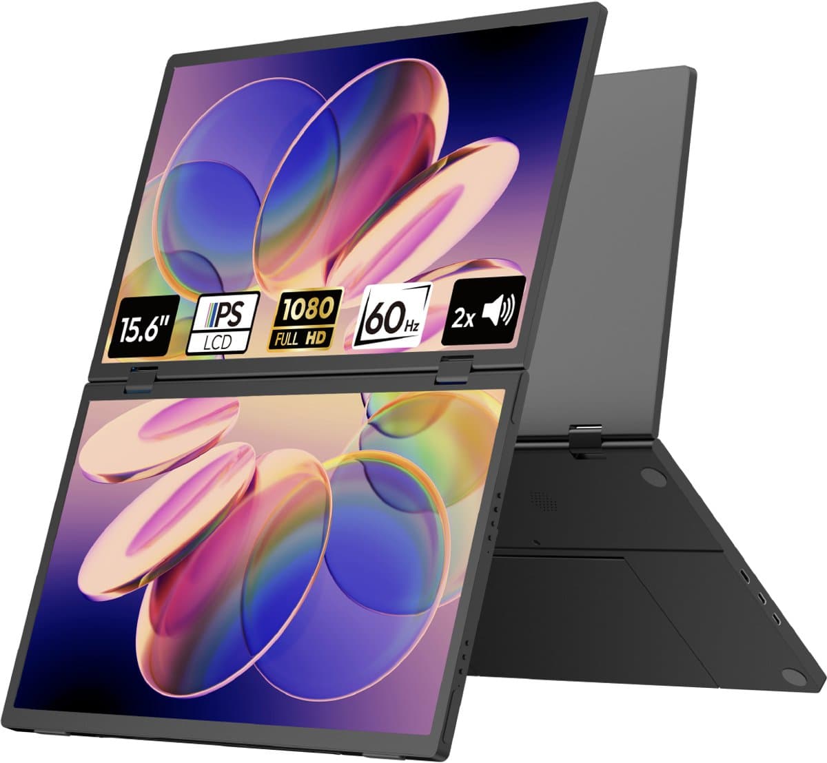Logicom Nomad DUO - Portable Monitor - Full HD - 15,6" x 2 - IPS scherm - Vouwbaar scherm - Draagbare monitor - USB-C & Mini HDMI - Kickstand - zwart — afbeelding 1