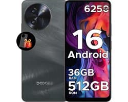 DOOGEE Note59 Pro+ 5G - Mobiele telefoon - Smartphone - 36 GB RAM+ 512 GB ROM - Android 15 - 6,75 in HD+ 120 Hz - 6250mAh/18W - UNISOC T8200 - Camera 50 MP - Face ID - GPS - Zwart