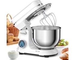 Keukenmachine - Keukenmixer - Mixer - Keukenrobot - 1200W - met 11 Snelheden - Digitale OLED Display en Accessoires - Foorprocessor - Wit