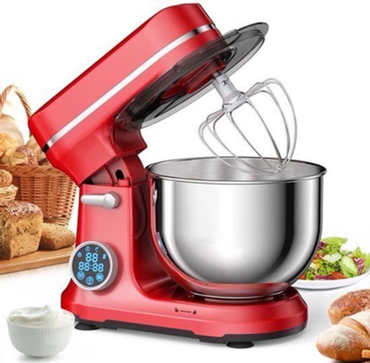 Keukenmixer - Keukenmachine - Foodprocessor - Keukenrobot - 1200W - OLED Touchscreen – 11 Snelheden – 5L RVS Mengkom – Elektrische Foodmixer - Rood — afbeelding 1