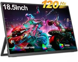 UPERFECT Draagbare monitor 18,5 inch, 120 Hz, 1920x1080 FHD IPS, USB-C- & Mini-HDMI-poort, 1200:1 tweede scherm met geïntegreerde standaard voor laptop/telefoon/spelconsole, VESA-montage mogelijk