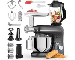 Fentic Keukenmachine – 2000W – Keukenrobot – Foodprocessor - 6,2L Mengkom – Incl. Vleesmolen, Blender en extra Accessoires – Zwart