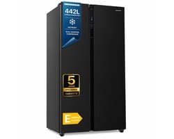 Heinner HSBS-H442NFBKE++ Amerikaanse Side-by-Side Koelkast – 442 L – Full No Frost – Deur-open Alarm – LED Touch Display – Smart Eco Functie – Zwart – 5 Jaar Garantie