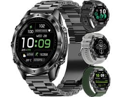 Siltcon® Smartwatch Heren Pro - 1,46" Sporthorloge - Horloge Heren - Stappenteller - Bloeddrukmeter - Hartslagmeter - Saturatiemeter - Slaapmonitor - Belfunctie - 100+ Sport - Zaklamp - Elke Pols - Geschikt voor iOS/Android - Incl. 4 Bandjes